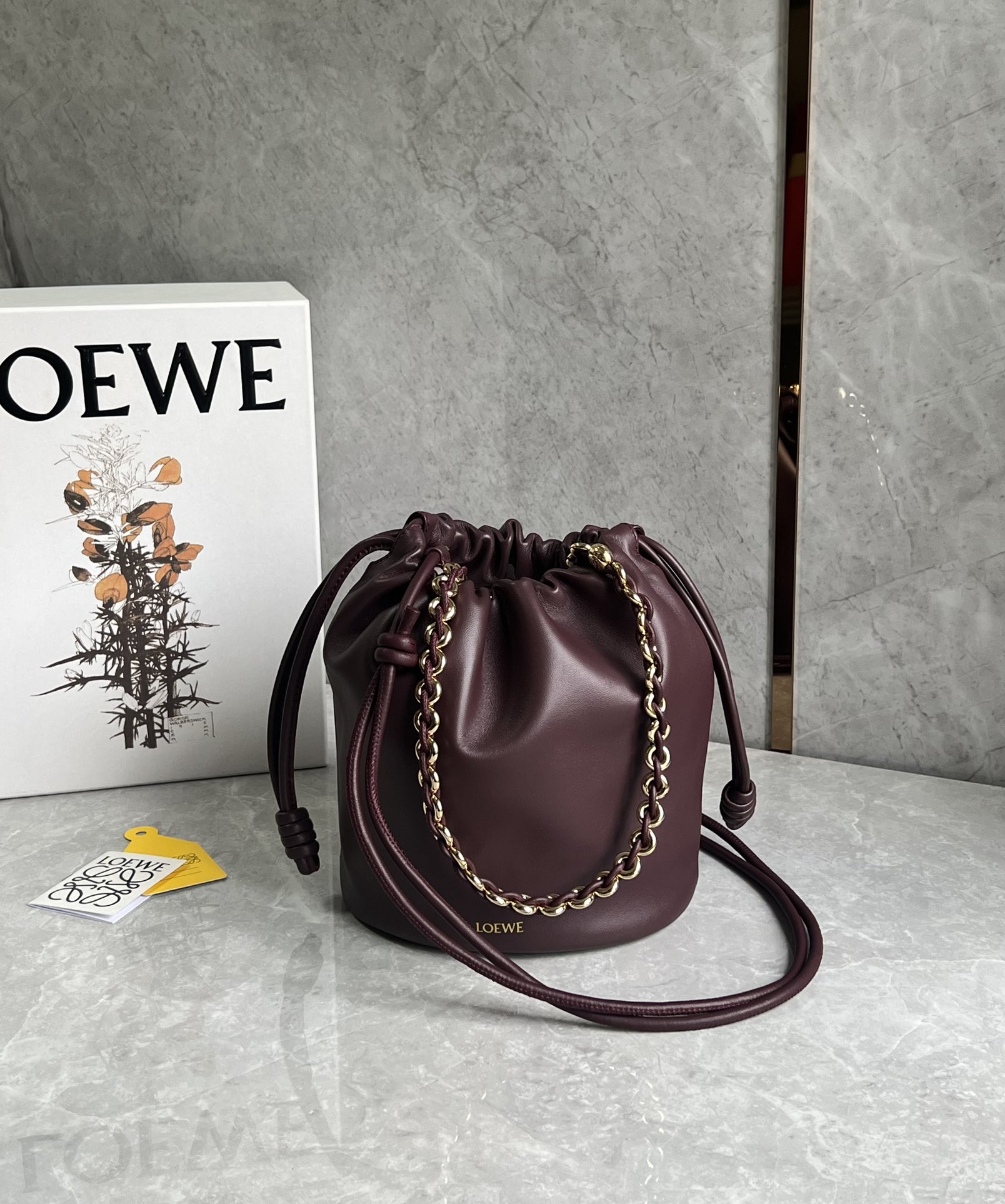 Loewe Flamenco Purse Bucket in Mellow Nappa Lambskin Dark Burgundy